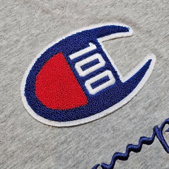 Champion 100 Chenille Logo Heavy Cotton Tee Shirt Grey Blue Men's Small S Rare - Picture 6 of 8